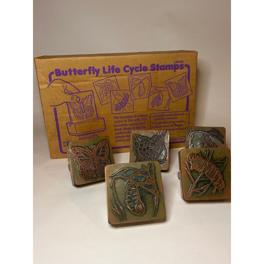 5 Butterfly Life Cycle Wood Mounted Rubber Stamp Homeschool Science Vintage